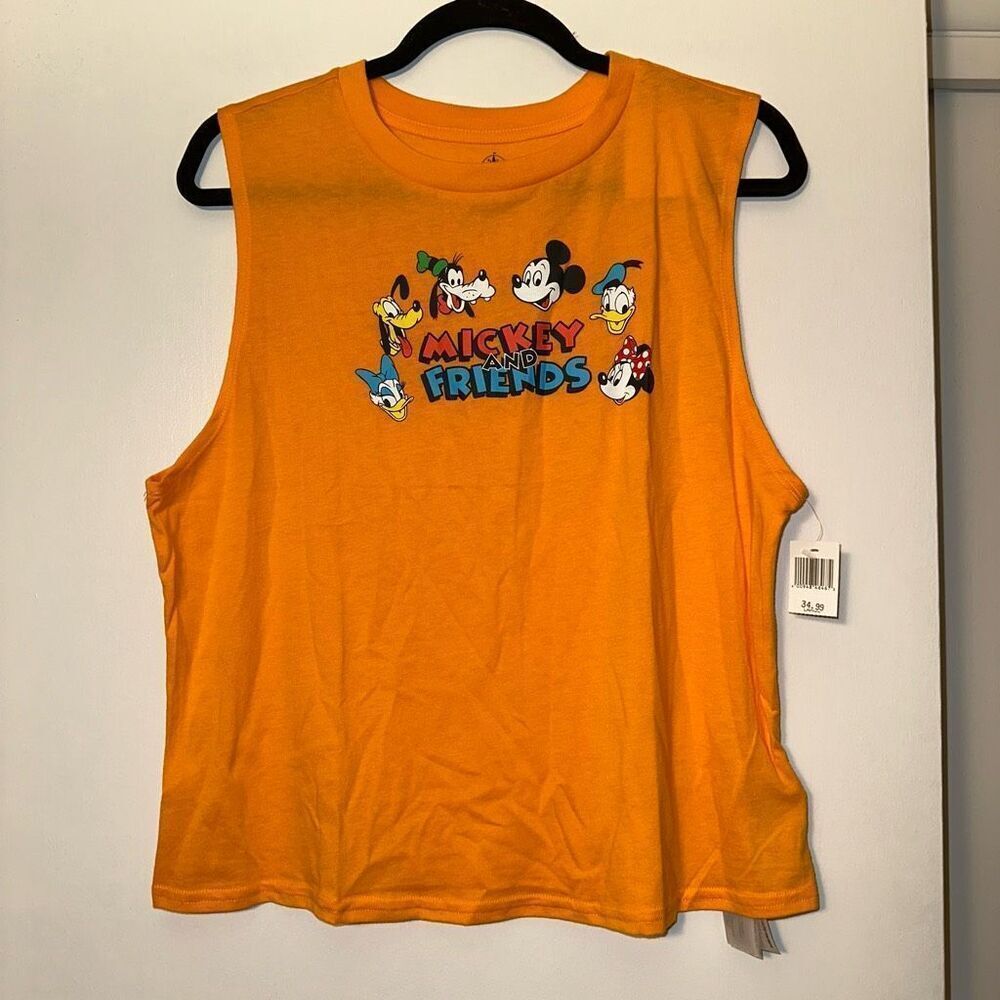 Disney Parks Mickey and Friends Orange Graphic Tank Top Large NWT